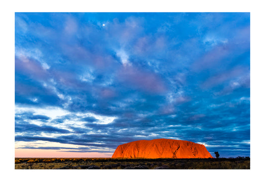 A cloud bank from an approaching storm turns magenta as it shrouds Uluru and the desert plain. Uluru Kata Tjuta National Park, Northern Territory, Australia.