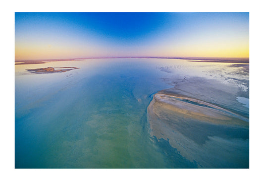 Aerial view of normally dry Lake Eyre during a rare flood. Lake Eyre, South Australia, Australia.