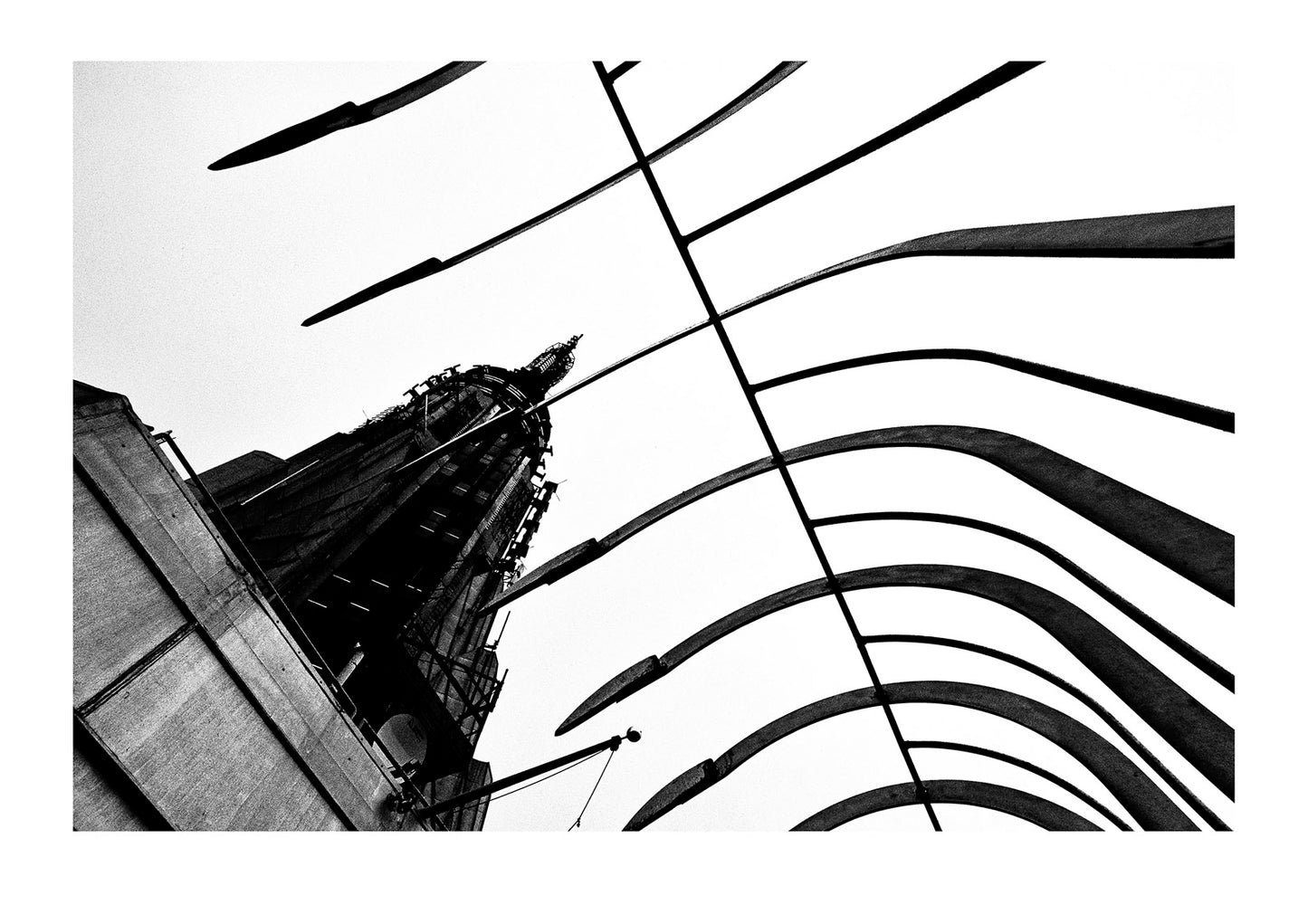 A view through guard rails at the top of the Empire State Building. Empire State Building, New York, New York.